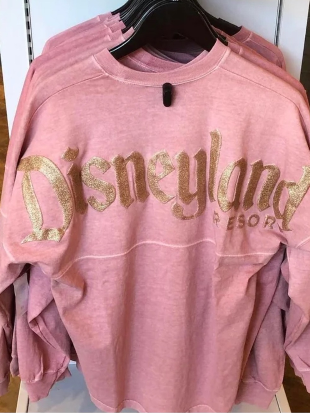 Disneyland Resort Spirit Jersey Pink Gold Glitter Women’s Long Sleeve Shirt NWT